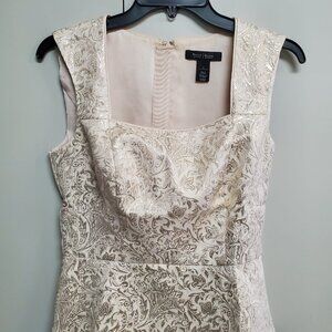 White House Black Market Gold Jacquard Peplum Top